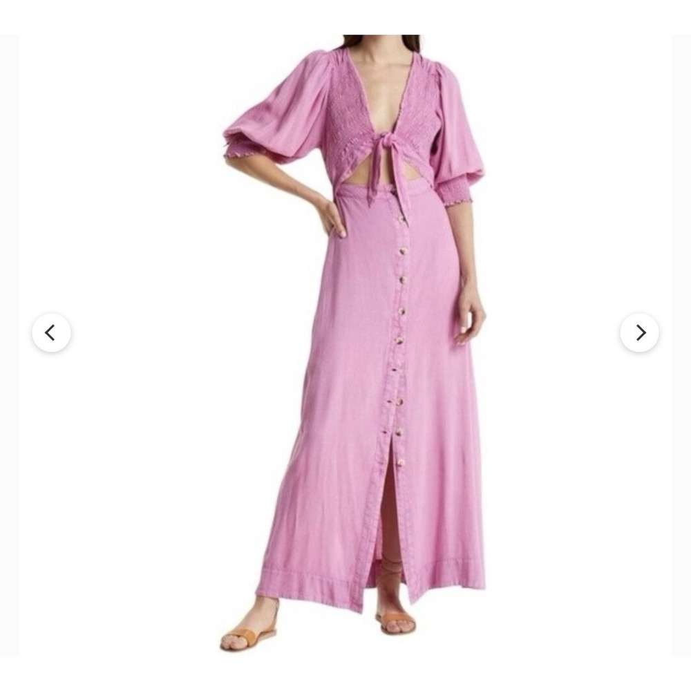Free People String Of Hearts Maxi Dress Women's Small Short Sleeve‎ Smocked